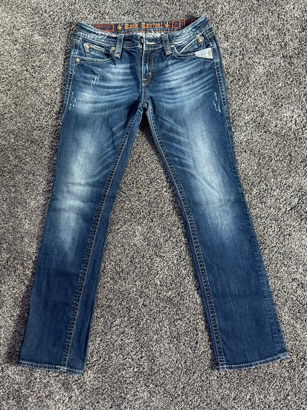 Rock Revival Women's size 31 Blue Distressed Straight Jeans